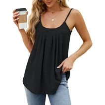Womens Tank Tops Pleated Cami Eyelet Embroidery Roundneck Camisole Casual Summer Basic Loose Cogild