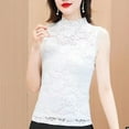 thumbnail image 1 of Womens Tank Tops Plus Size Lace High Neck Bottom Sleeveless Solid Color Slim Tops Stand-up Tank White 4XL, 1 of 5
