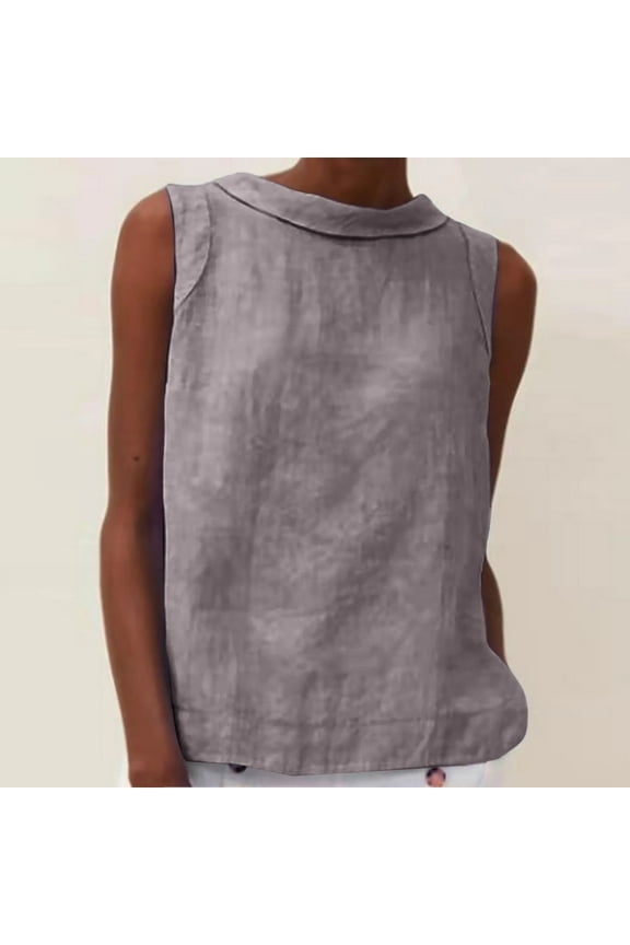 Womens Tank Tops Plus Size Sleeveless Cotton Linen Round Neck Summer Casual Tank Loose Fit Shirts Gray XL