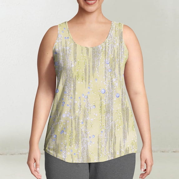 Womens Tank Tops Plus Size Sleeveless Round-neck Plus Summer Casual Printed Loose Camisoles Tank Yellow XL