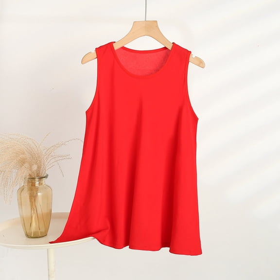 Womens Tank Tops Plus Size Solid Color Crew Neck T Shirts Leisure Loose Fit Sleeveless Standard Straps Blouses