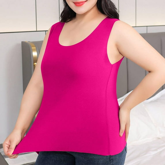 Womens Tank Tops Plus Size Solid Color Plus Size Camisole Velvet Elasticity Base Shirt Round-Neck Tank Wine 4XL