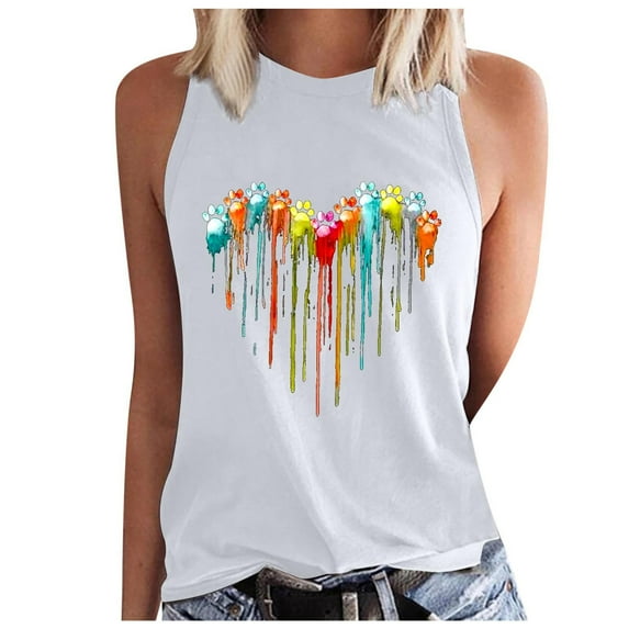 Womens Tank Tops Plus Size Tank Top for Women Cute Graphic Print Loose Fit Summer Flowy Sleeveless Shirts Colorful Fashion Casual Lightweight Vests White XXL