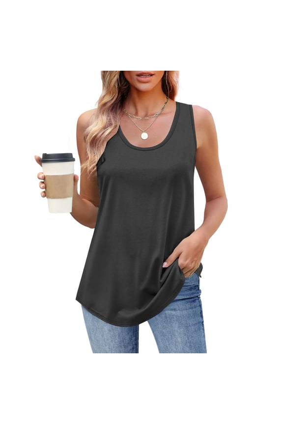 Womens Tank Tops Plus Size under $5 Sleeveless Round Neck Solid Color Camisole Gray S