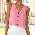 thumbnail image 1 of Womens Tank Tops Plus Size under $5 Sleeveless V-Neck Casual Solid Button Blouse Pink M, 1 of 6