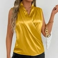 thumbnail image 1 of Womens Tank Tops Plus Size under $5 Sleeveless V-Neck Satin Pleats Casual Solid Blouse Yellow M, 1 of 6