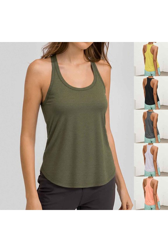 Womens Tank Tops Racerback Sleeveless Summer Athletic Tank Tops Open Back Undershirt Running Muscle Tank Yoga Shirts Plus Size Racerback Breathable Tee