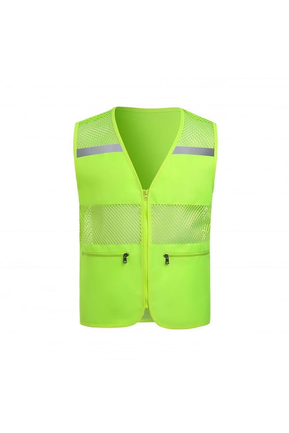 Womens Tank Tops- Reflective Safety Vest for Men Women Mesh High Visibility Vest Hi Vis Construction Work Vests with Zipper Pockets Green XXXXL