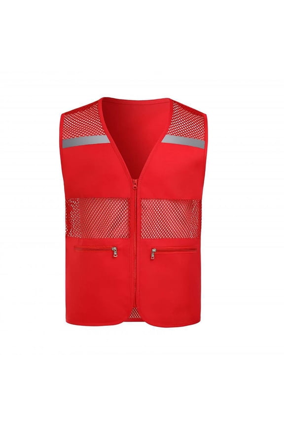 Womens Tank Tops- Reflective Safety Vest for Men Women Mesh High Visibility Vest Hi Vis Construction Work Vests with Zipper Pockets Red XL