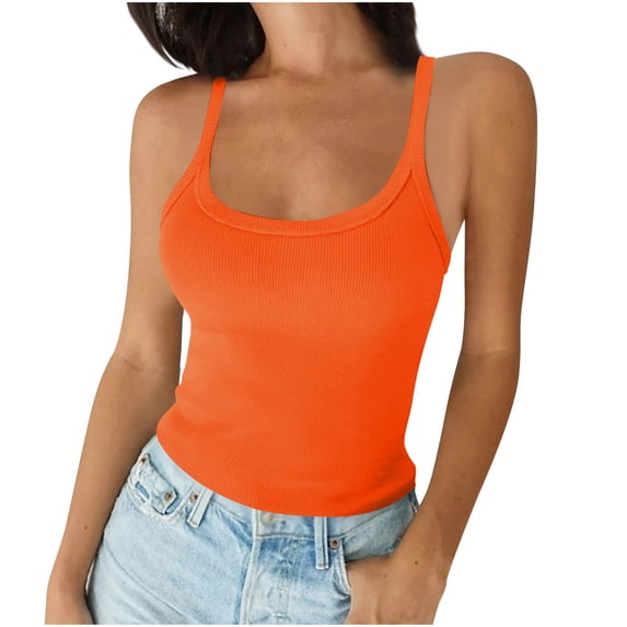 Womens Tank Tops- Ribbed Tank Tops for Women 2026 Spaghetti Strap Scoop Neck Slim Fitted Basic Sleeveless Casual Workout Cami Shirts