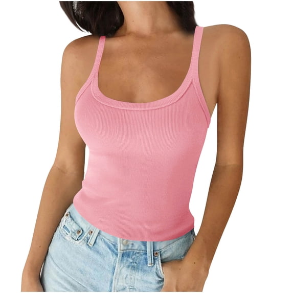 Womens Tank Tops- Ribbed Tank Tops for Women 2026 Spaghetti Strap Scoop Neck Slim Fitted Basic Sleeveless Casual Workout Cami Shirts