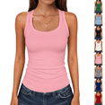 thumbnail image 1 of Womens Tank Tops Scoop Neck Sleeveless Ribbed Tank Summer Basic Thick Strap Slim Fitted Racerback Tops, 1 of 6