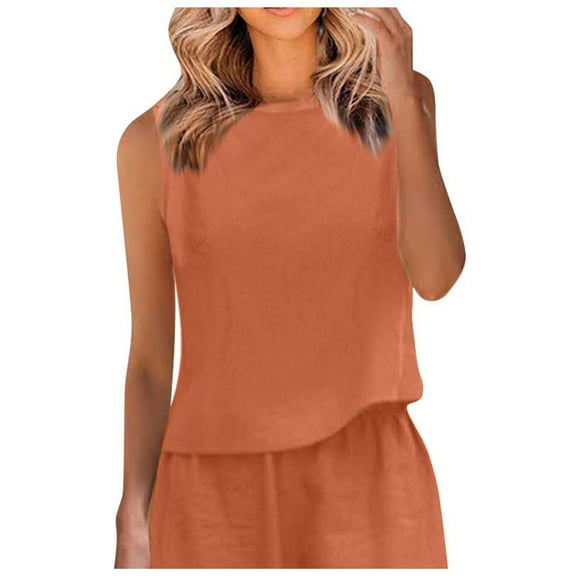 Womens Tank Tops Sevevn Women's Solid And Linen Round Neck Tank Top Cotton Tank Top Women