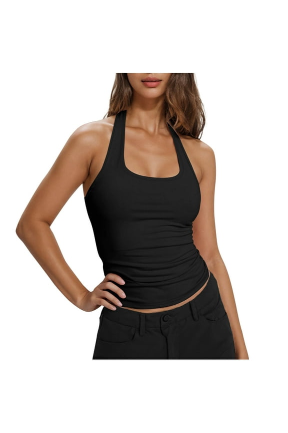 Womens Tank Tops Sexy Halter Neck Cami Tops Summer Trendy Sleeveless Tight T Shirts Going Out Workout Sport Yoga Crop Camisole 2025 Fashion