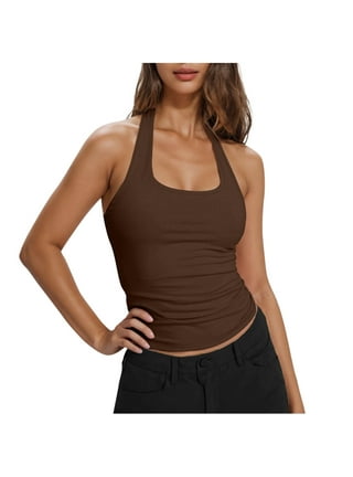 【usagi】HALTER HIGH NECK CAMISOLE TOPS Tobrief Women's Sexy V Neck Halter Spaghetti Strap Backless Cami