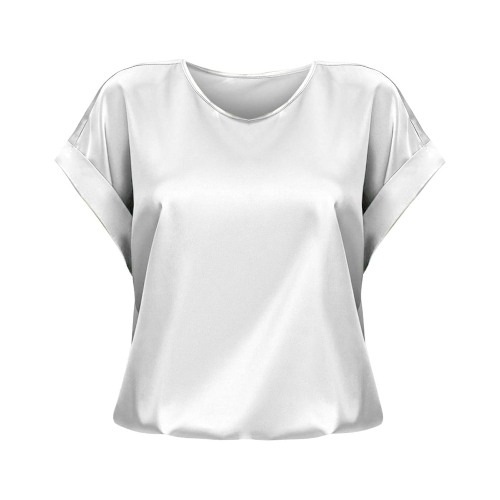 white satin short sleeve blouse