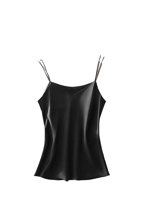 Womens Tank Tops- Silk Camisole Tops for Women V Neck Satin Tank Top Spaghetti Strap Sleeveless Summer Blouses Black M