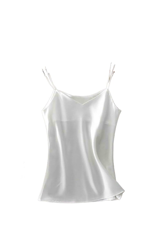 Womens Tank Tops- Silk Camisole Tops for Women V Neck Satin Tank Top Spaghetti Strap Sleeveless Summer Blouses White XXL