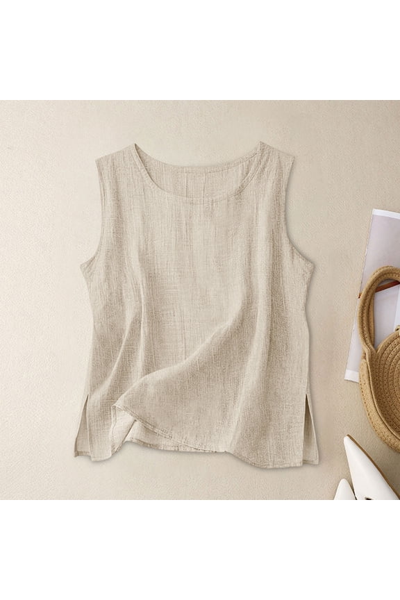 Womens Tank Tops Sleeveless Casual Loose Summer Blouses,Beige,Size XL