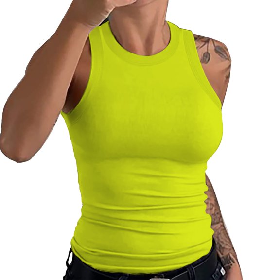 Womens Tank Tops Sleeveless High Neck Basic Cami Shirt Thick Strap Slim Fitted Knit Ribbed Racerback Blouses Cute Summer Going Out Outfits Fashion Clothes Athletic Shirt Sporty Workout Tank Tops