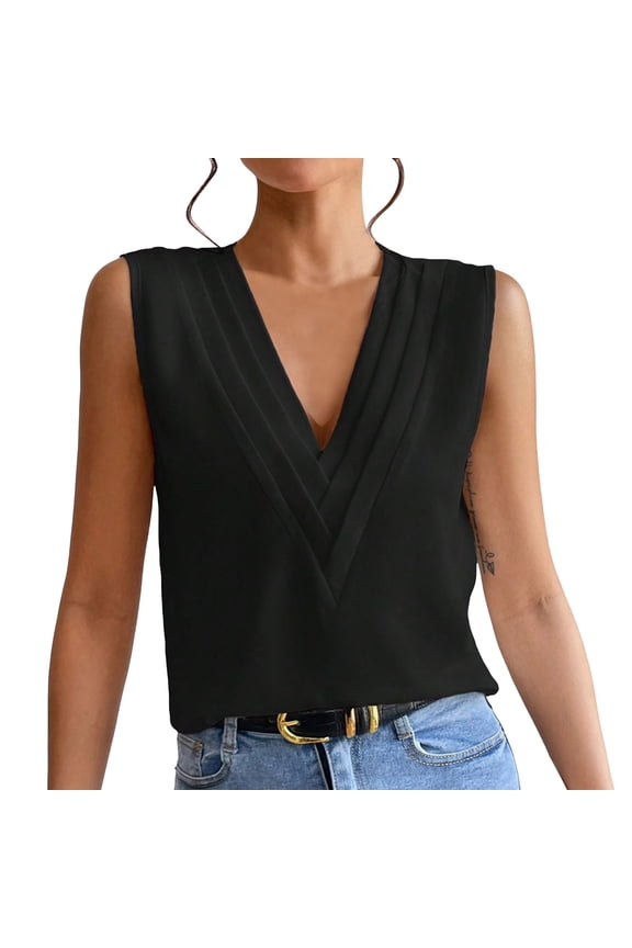 Womens Tank Tops Sleeveless Layers V Neck Shirts Casual Summer Vest Chiffon Blouses Clothes