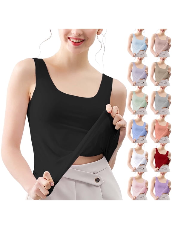 Womens Tank Tops Solid Color Seamless Lightweight Ice Silk Sleeveless Slightly Deep Round Neck Daily Casual Base Tops