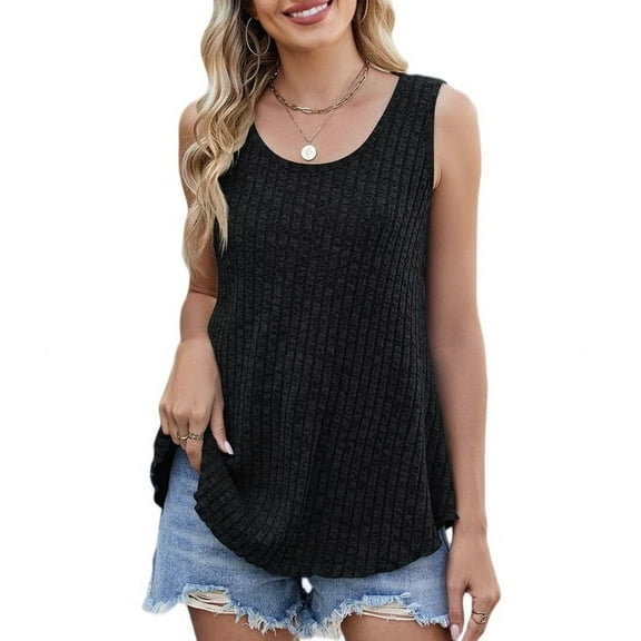 Womens Tank Tops Sleeveless Tunic Shirts Summer Fashion Basic Soft Clothes 2025 Casual Trendy Outfits Black L