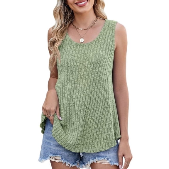 Womens Tank Tops Sleeveless Tunic Shirts Summer Fashion Basic Soft Clothes 2025 Casual Trendy Outfits Green M