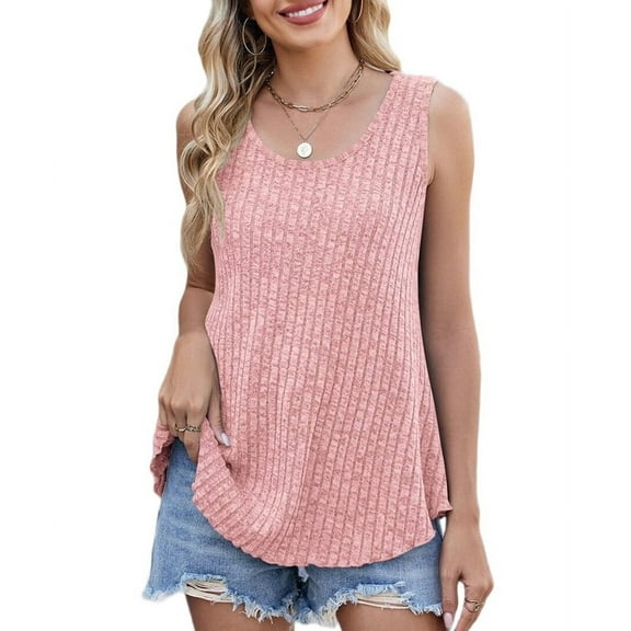 Womens Tank Tops Sleeveless Tunic Shirts Summer Fashion Basic Soft Clothes 2025 Casual Trendy Outfits Pink L