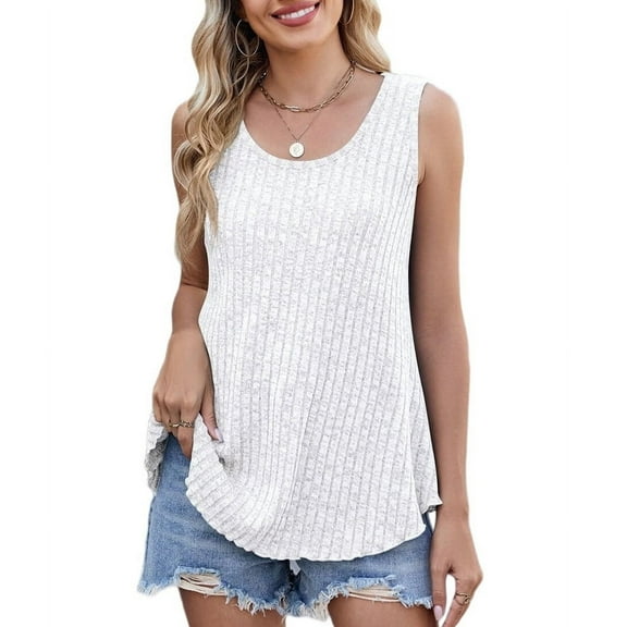 Womens Tank Tops Sleeveless Tunic Shirts Summer Fashion Basic Soft Clothes 2025 Casual Trendy Outfits White S