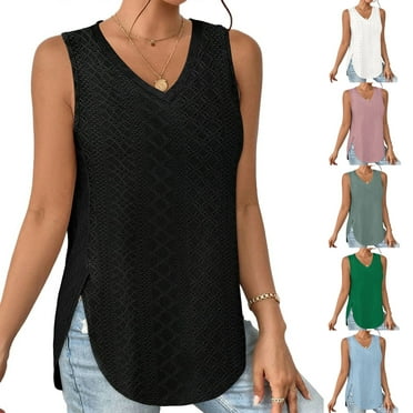 Womens Tank Tops Sleeveless V Neck Loose Fit Casual Summer Flowy Womens Tank Tops Basic Slim Fitted Cami Tee Shirts Womens Tops