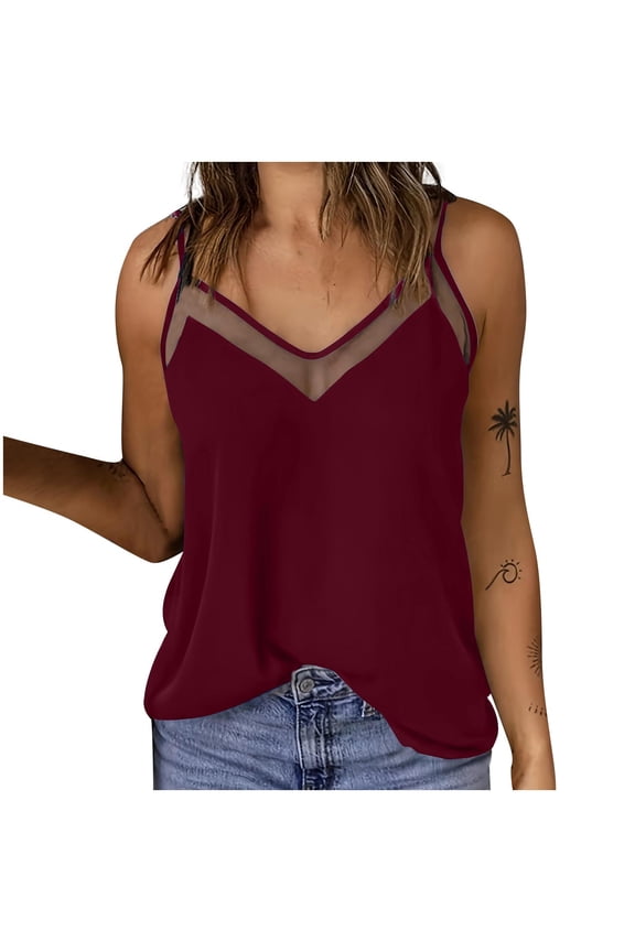 Womens Tank Tops- Soft Silk Tank Top for Women Mesh V Neck Camisole Tops Dressy Casual Sleeveless Trendy Tank Cami Shirt Tunic Tops