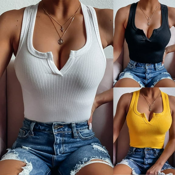Womens Tank Tops Solid Color Ribbed Slim Fit Halter Neck Backless Knit Blouse White Basic Cami Shirts M