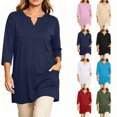 thumbnail image 1 of Womens Tank Tops Spaghetti Strap Plus Size Long Tops for Women - 3/4 Sleeve V-Neck T-Shirt with Double Pockets - Oversized Casual Daily Top 5XL, 1 of 7