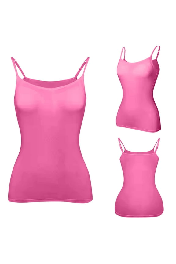 Womens Tank Tops Square Neck Spaghetti Strap Cami Double Lined Sleeveless Crop Top Sexy Shirts Hot Pink S