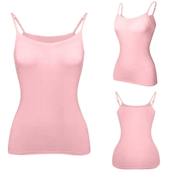 Womens Tank Tops Square Neck Spaghetti Strap Cami Double Lined Sleeveless Crop Top Sexy Shirts Pink 3XL