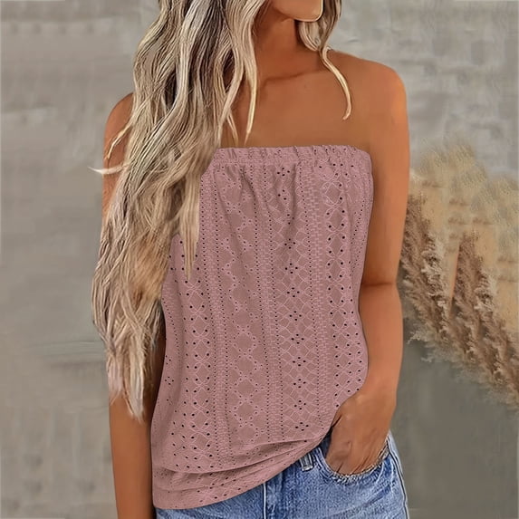 Womens Tank Tops Strapless Loose Fit Solid Color Bandeau Tank Casual Summer Vacation Camisole Tops for Women Pink XXL