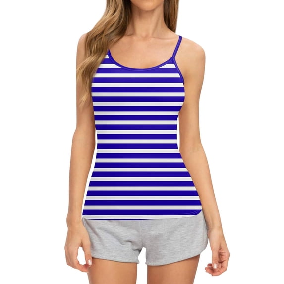 Womens Tank Tops Striped Printing Round Neck Sleeveless Suspender Camisole Tank Summer Clothes
