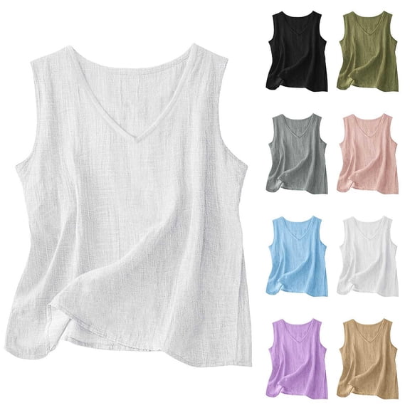 Womens Tank Tops Summer Beach Vacation Outfits V Neck Loose White Loose Solid Color Sleeveless Casual Shirt Spring Fashion Clothes XL
