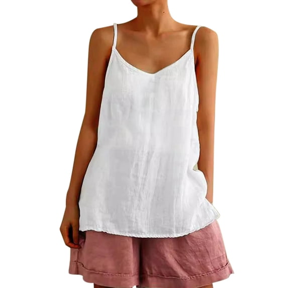Womens Tank Tops Summer Casual Sleeveless V Neck Camisole Loose Fit Spaghetti Strap Cami Shirts