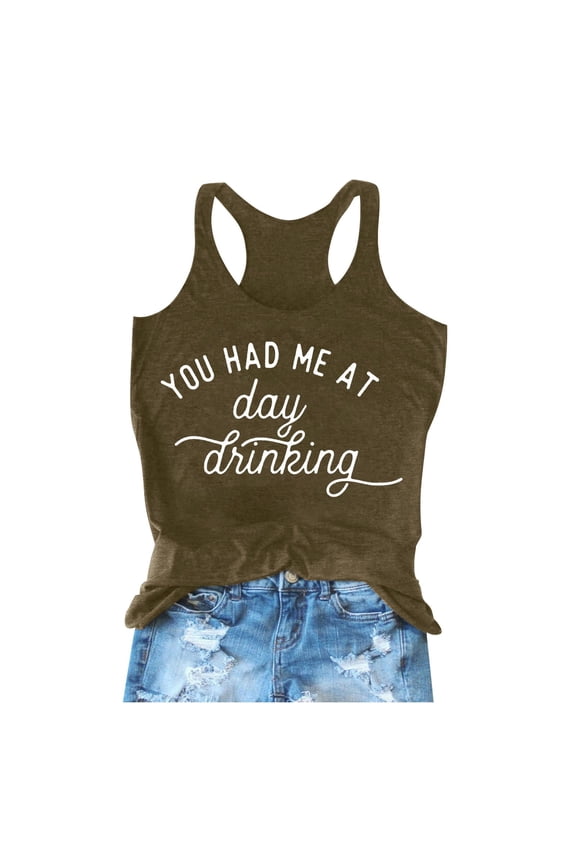 Womens Tank Tops Summer Drinking Racerback Tank Tops for Women Summer Beach Funny Graphic Sayings Cami Shirts Army Green, S