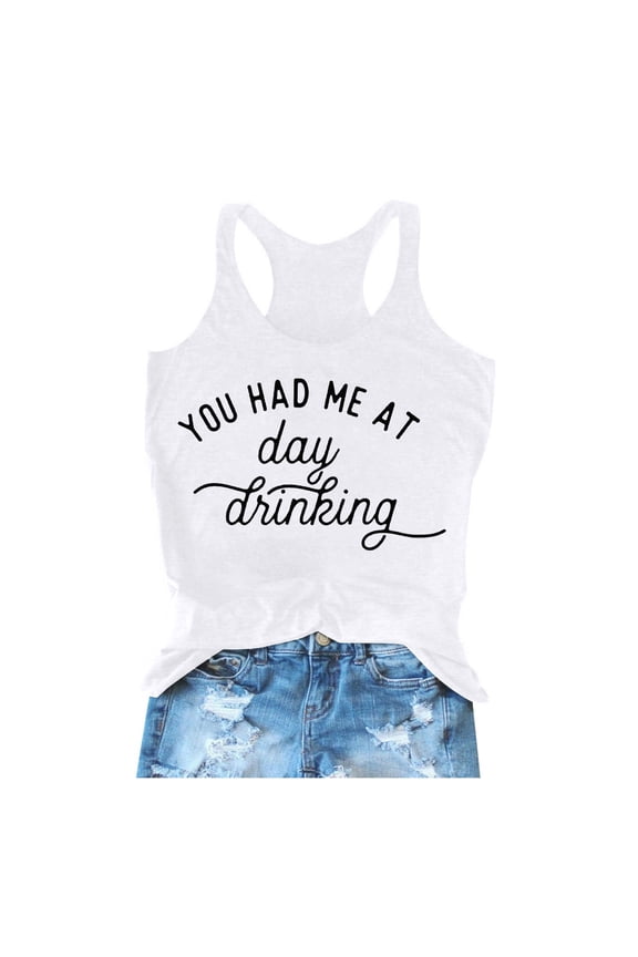 Womens Tank Tops Summer Drinking Racerback Tank Tops for Women Summer Beach Funny Graphic Sayings Cami Shirts White, L