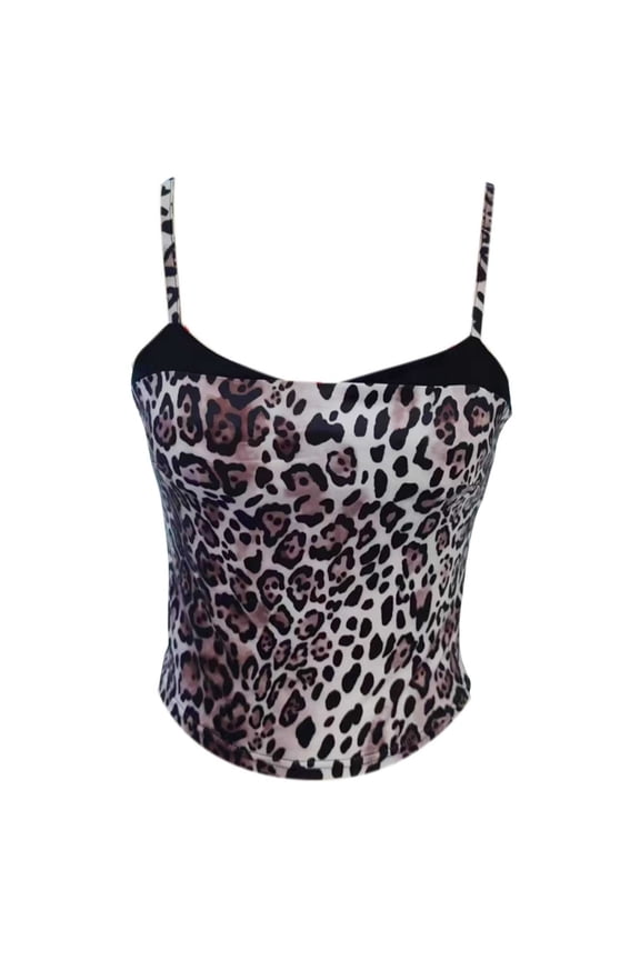 Womens Tank Tops Summer Leopard Print Square Neck Spaghetti Strap Top Comfortable Camisoles for Women Gold L