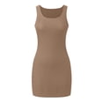 thumbnail image 1 of Womens Tank Tops Summer Ribbed Crew Neck Sleeveless Basic Bodycon Dress Womens Cami Khaki S, 1 of 5