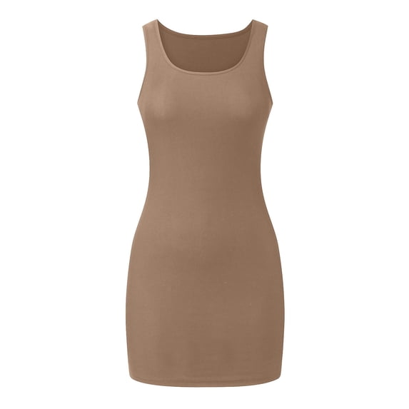 Womens Tank Tops Summer Ribbed Crew Neck Sleeveless Basic Bodycon Dress Womens Cami Khaki S