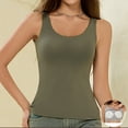thumbnail image 1 of Womens Tank Tops Summer Round Neck Camisole Built In Bra Basic Wirefree Sleeveless Womens Camisole Green L, 1 of 6