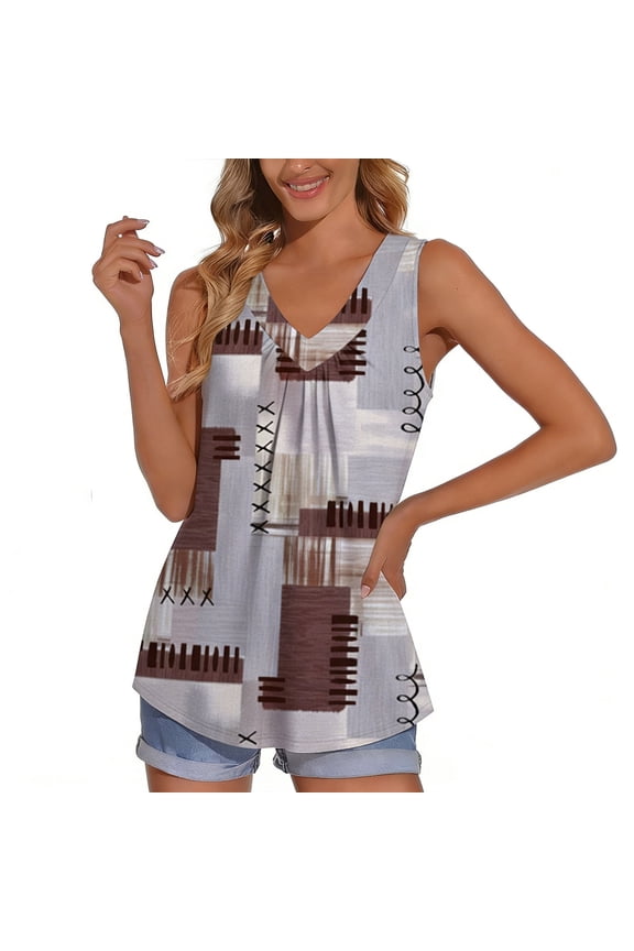 Womens Tank Tops Summer Ruffle Collar Loose Fit Summer Tunic Patch Print Womens Cami Grey M