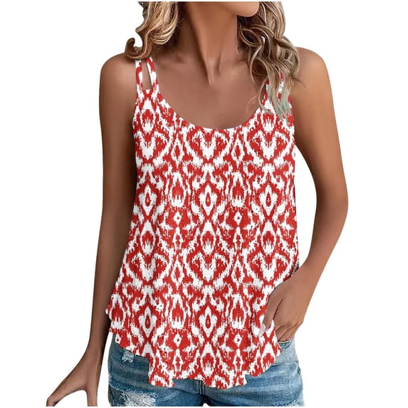 Womens Tank Tops Summer Sleeveless Eyelet Embroidery Crew Neck Print Casual Fashion Top