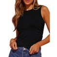 thumbnail image 1 of Womens Tank Tops Summer Sleeveless High Neck Ribbed Knit Slim Fitted Blouse Side Ruched Basic Tees Shirts, 1 of 11