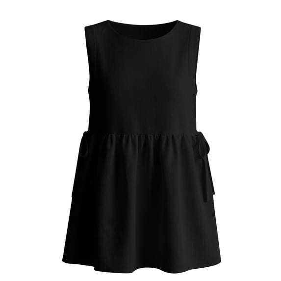 Womens Tank Tops Summer Sleeveless Loose Fit Crop Tops Pleated Peplum Sleeveless Blouse Round Neck Y2K Babydoll Blouse Shirt Basic Tees Shirt Dressy Casual Trendy Clothes